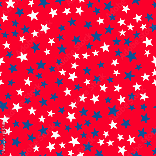 Obraz na płótnie United States patriotic seamless pattern. American traditional backdrop. Red white blue stars background. Vector template for fabric, textile, wallpaper, wrapping paper, etc w salonie