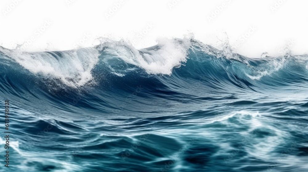 Fototapeta premium Waves of ocean water on a white background. Generative AI