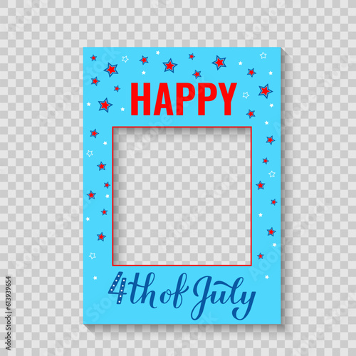 Happy 4th of July photobooth frame. Patriotic photo booth props. Vector template for Independence Day party decorations