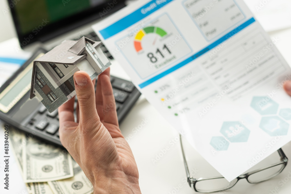 The man checks the credit report and how many credit points. The man checks the credit report and how many credit points.