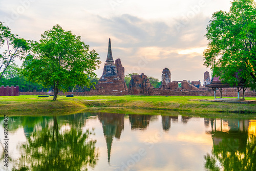 Canvas Print Wat Maha That in Ayutthaya historical park of Thailand and also it is the world heritage by Unesco