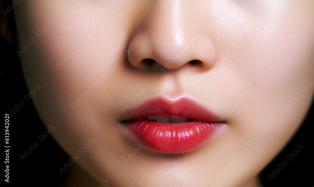 Fototapeta premium fashionable lips and mouth of a young female model. AI GENERATIVE
