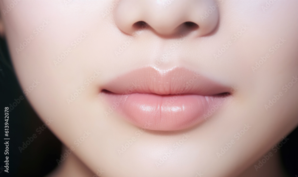 Obraz premium fashionable lips and mouth of a young female model. AI GENERATIVE