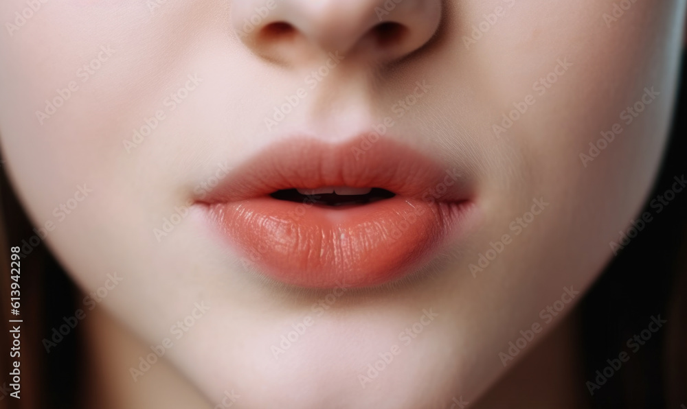Fototapeta premium fashionable lips and mouth of a young female model. AI GENERATIVE