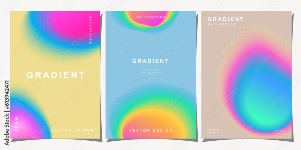 Set of creative covers or posters concept in modern minimal style for corporate identity, branding, social media advertising, promo. Minimalist cover design template with dynamic fluid gradient.