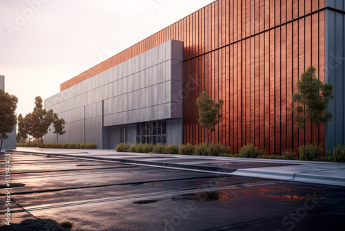 Wallpaper Mural Modern sleek warehouse office building facility exterior architecture. Generative AI Torontodigital.ca