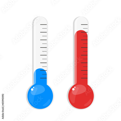 Vector illustration of a thermometer. Hot and cold temperatures. Celsius and Fahrenheit. Vector illustration in flat style.