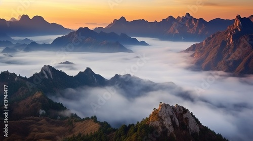 Cloudy mountains landscape. Generative AI