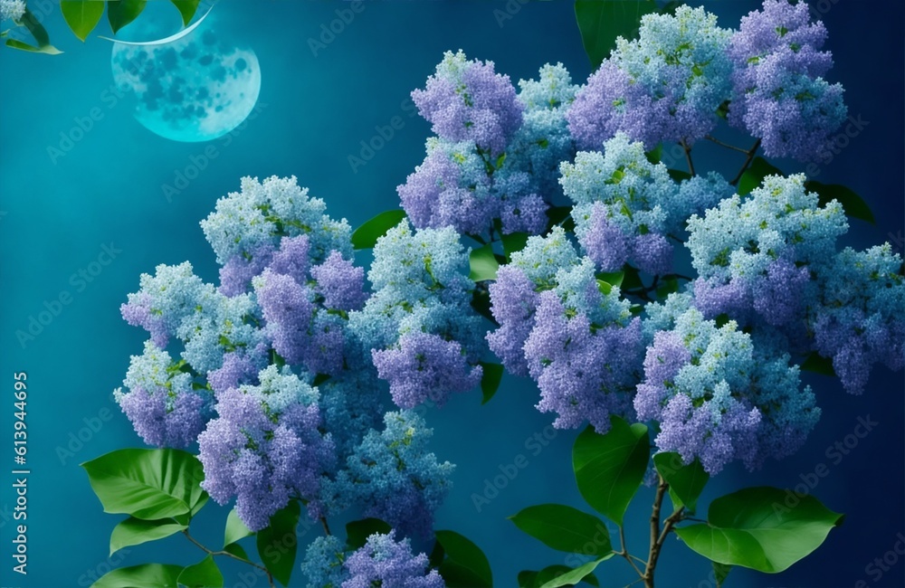 Lilacs on turquoise background, generative ai - obrazy, fototapety, plakaty 