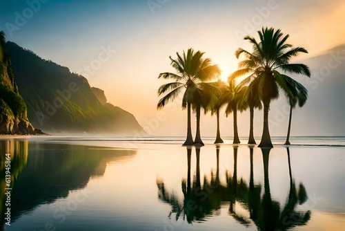sunset on the beach with palm trees © Being Imaginative