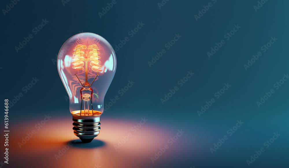 Brain shaped filament light bulb. Conceptual illustration for idea, creativity, solution, innovation, invention, inspiration, imagination - Generative AI Brain shaped filament light bulb. Conceptual illustration for idea, creativity, solution, innovation, invention, inspiration, imagination - Generative AI