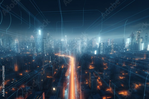 A futuristic cityscape with advanced communication and networking technology  Generative AI