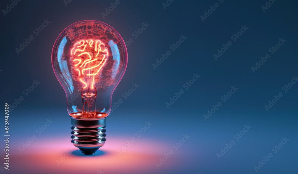 Brain shaped filament light bulb. Conceptual illustration for idea, creativity, solution, innovation, invention, inspiration, imagination - Generative AI Brain shaped filament light bulb. Conceptual illustration for idea, creativity, solution, innovation, invention, inspiration, imagination - Generative AI
