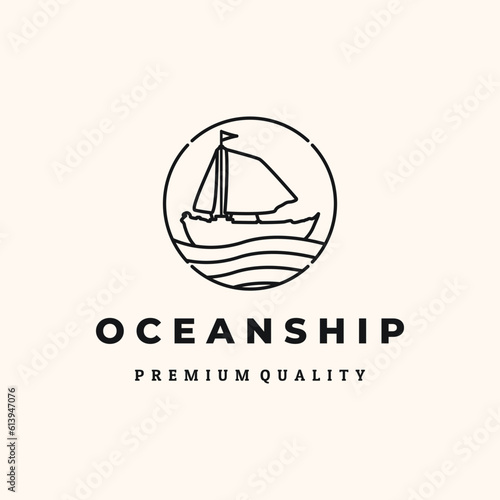 sail boat ship line art logo minimalist illustration design, sail boat adventure logo design
