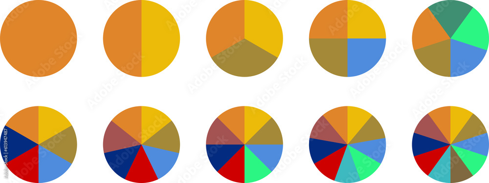 Circle pie chart icons. Colorful diagram with 10 sections. PNG Stock ...