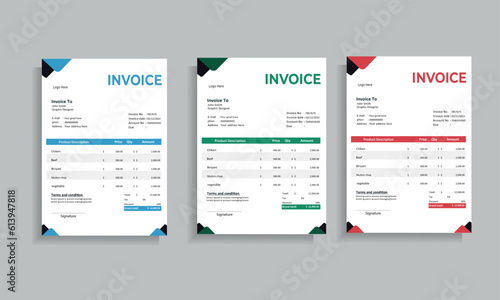 Invoice template design, Invoicing quotes, money bills, price invoices, payment agreement design, business invoice