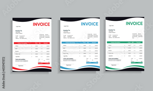 Clean and simple corporate company business invoice template with color variation bundle