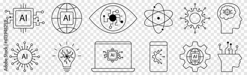 Artificial intelligence line icons. Vector illustration isolated on transparent background