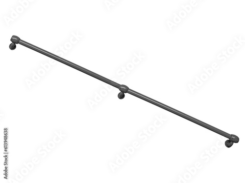 Fotografering Gray handrail for descending stairs which mounting on wall diagonally isolated on transparent background, side view