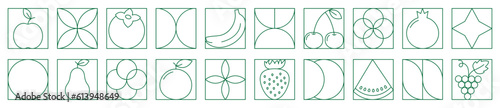 Geometric green food outline pattern. Minimal line natural organic plant fruit shape eco agriculture concept. Vector illustration