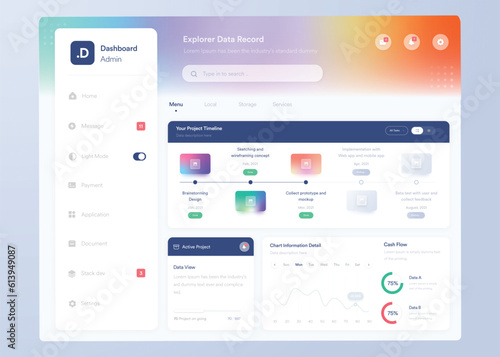 Infographic dashboard. UI design with graphs, charts and diagrams. Web interface template for business presentation.	
