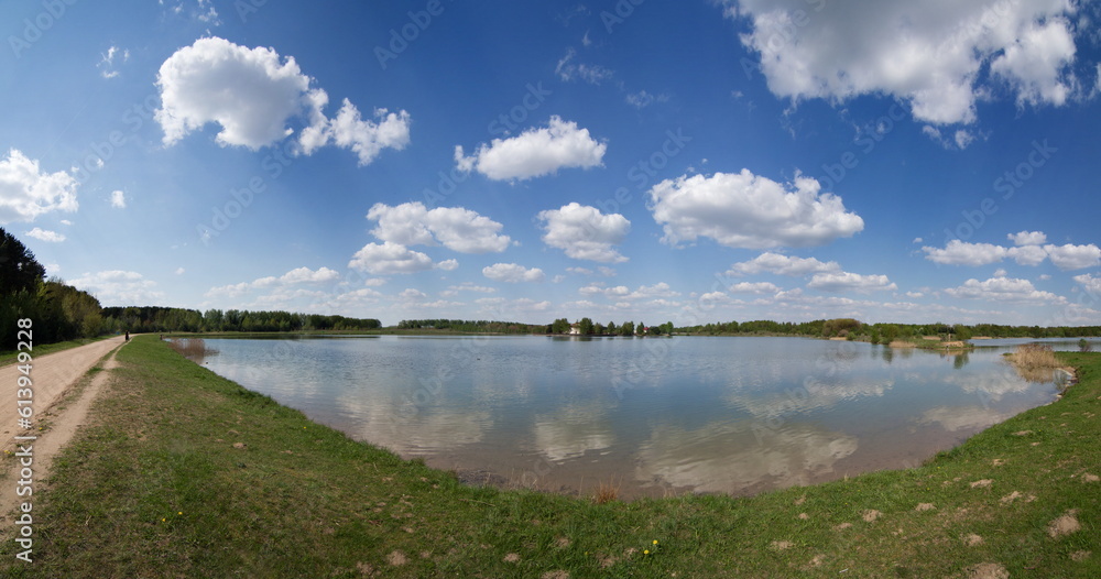Fototapeta premium Landscape, view of the lake and the shore. Background for design