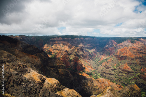 Panoramic View looking out over Waimea Canyon State Park on the island of Kauai, Hawaii