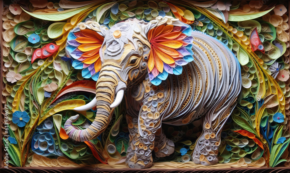 custom made wallpaper toronto digitalQuilled elephant in the jungle. Created using generative AI tools