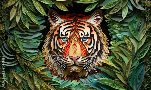 Quilled tiger in jungle thicket. Created using generative AI tools