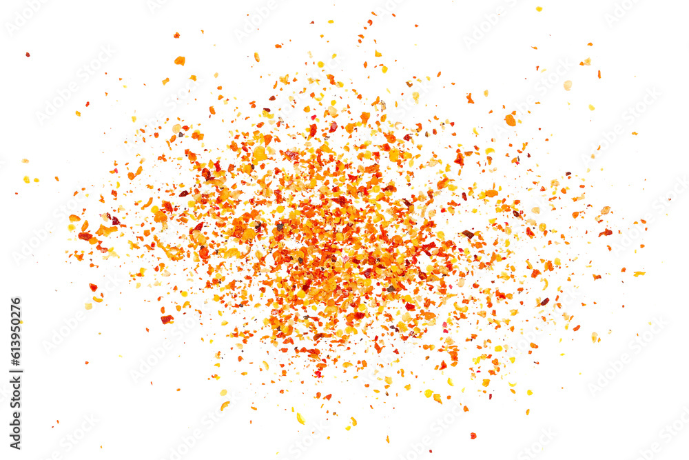 Minced spicy mixture of spices with chopped lemon peel, chili, peppercorns (black, green and red), mustard seeds, allspice, chopped ginger, isolated on white, top view Minced spicy mixture of spices with chopped lemon peel, chili, peppercorns (black, green and red), mustard seeds, allspice, chopped ginger, isolated on white, top view