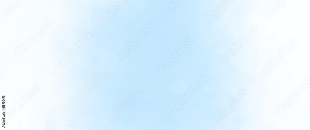 Blue vector watercolor art background with white clouds and blue sky. Hand drawn vector texture. Heaven. Watercolour banner. Abstract template for flyers, cards, poster, cover or design interior.	