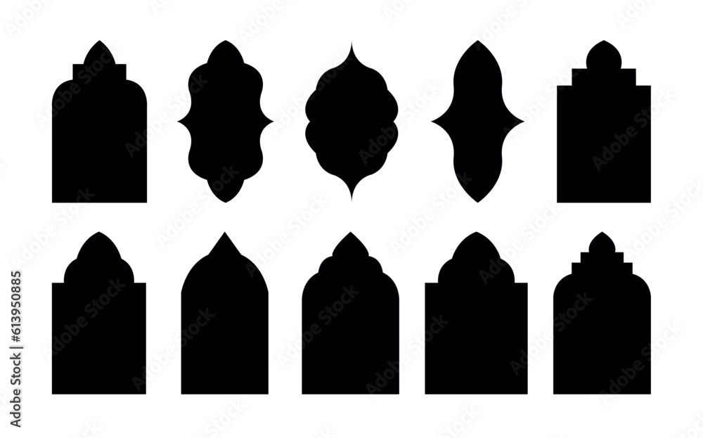 Islamic elements of style and design. A collection of Islamic windows and arches in Oriental style with a modern boho design. vector. Islamic elements of style and design. A collection of Islamic windows and arches in Oriental style with a modern boho design. vector.