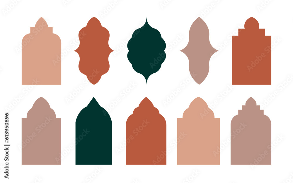 Islamic elements of style and design. A collection of Islamic windows and arches in Oriental style with a modern boho design. vector. Islamic elements of style and design. A collection of Islamic windows and arches in Oriental style with a modern boho design. vector.