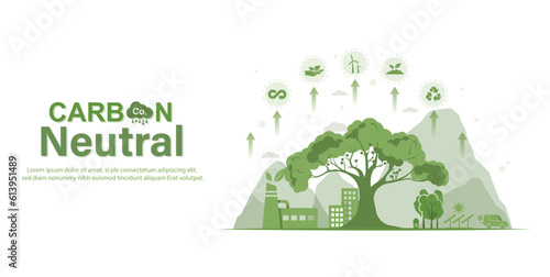 The concept of co2 neutral industrial production environmentally friendly. Green vector illustration template.
