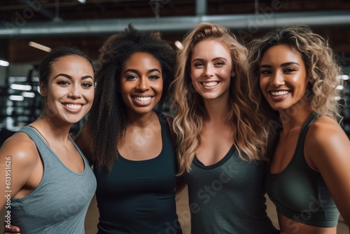 Group of multiracial woman standing together in gym Generative AI