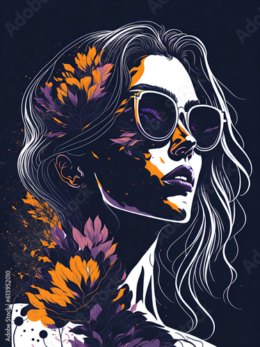 Woman in sunglasses watercolor portrait. AI genrated illustration