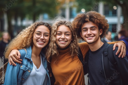 Outdoor portrait of joyful students Generative AI