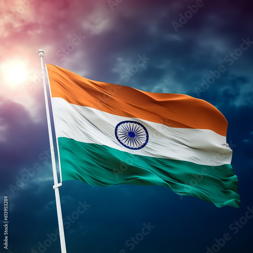Happy Independence day India, Indian Flag Waving, Indian Flag in creative background, Generative AI