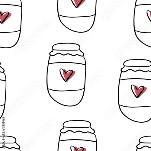 Seamless pattern Doodle jar of jam. Autumn atmosphere. Grandma is jam