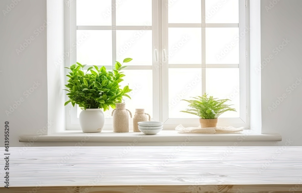 Fototapeta premium House decor inspiration. Table with stylish pot and plant on modern interior table
