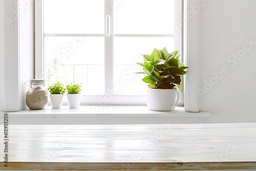 House decor inspiration. Table with stylish pot and plant on modern interior table