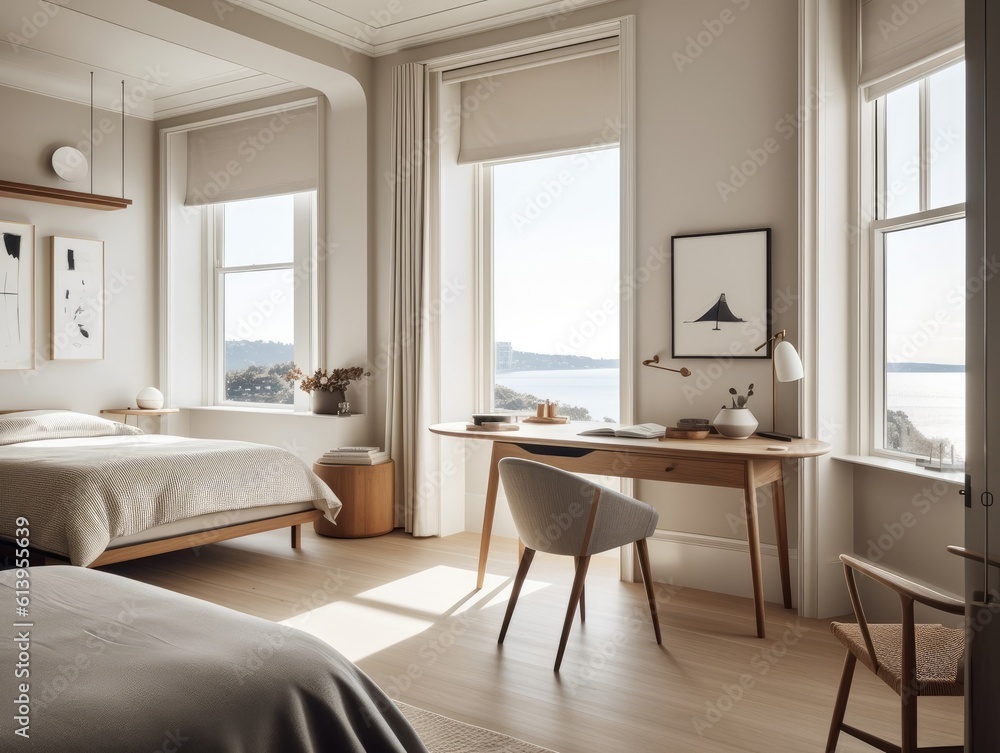 Fototapeta premium Stylish room interior with modern comfortable workplace. Generative AI