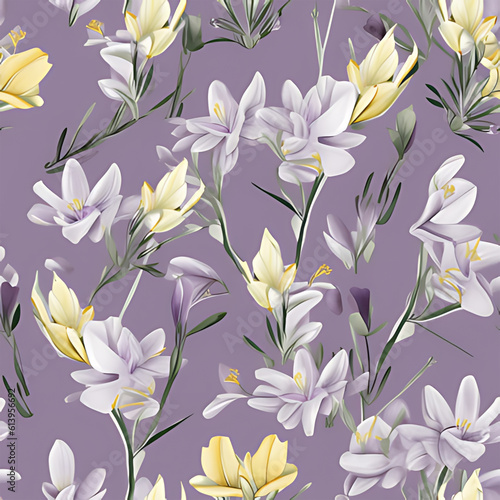 seamless pattern with flowers Bella Swan Lavender Freesia