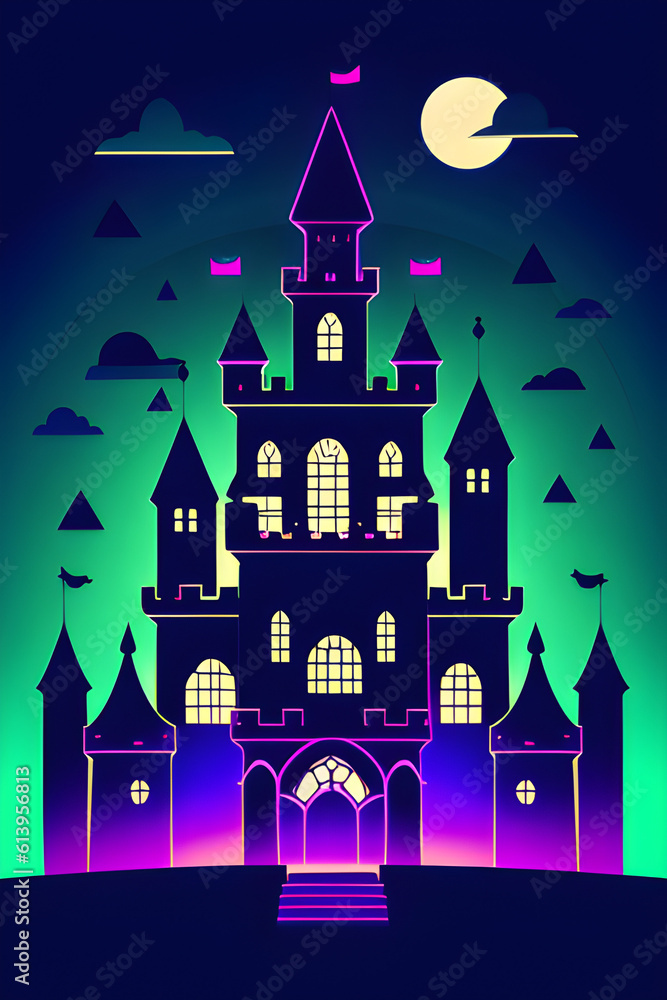 Haunted castle in the night, paper cutout illustration. Generative AI