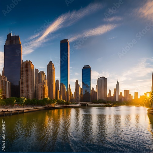 A breathtaking view of Chicago magnificent skyscrapers illuminated at night. The city's vibrant energy is on full display in this stunning skyline shot. generated by AI © trendify 