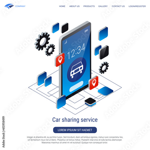 Car sharing service 3d isometric vector concept illustration