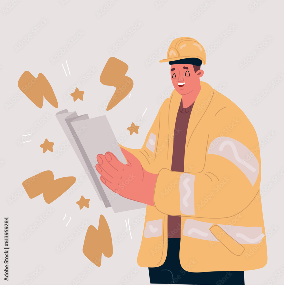 Vector illustration of businessman or engeneer in hard hat with plan of city Vector illustration of businessman or engeneer in hard hat with plan of city