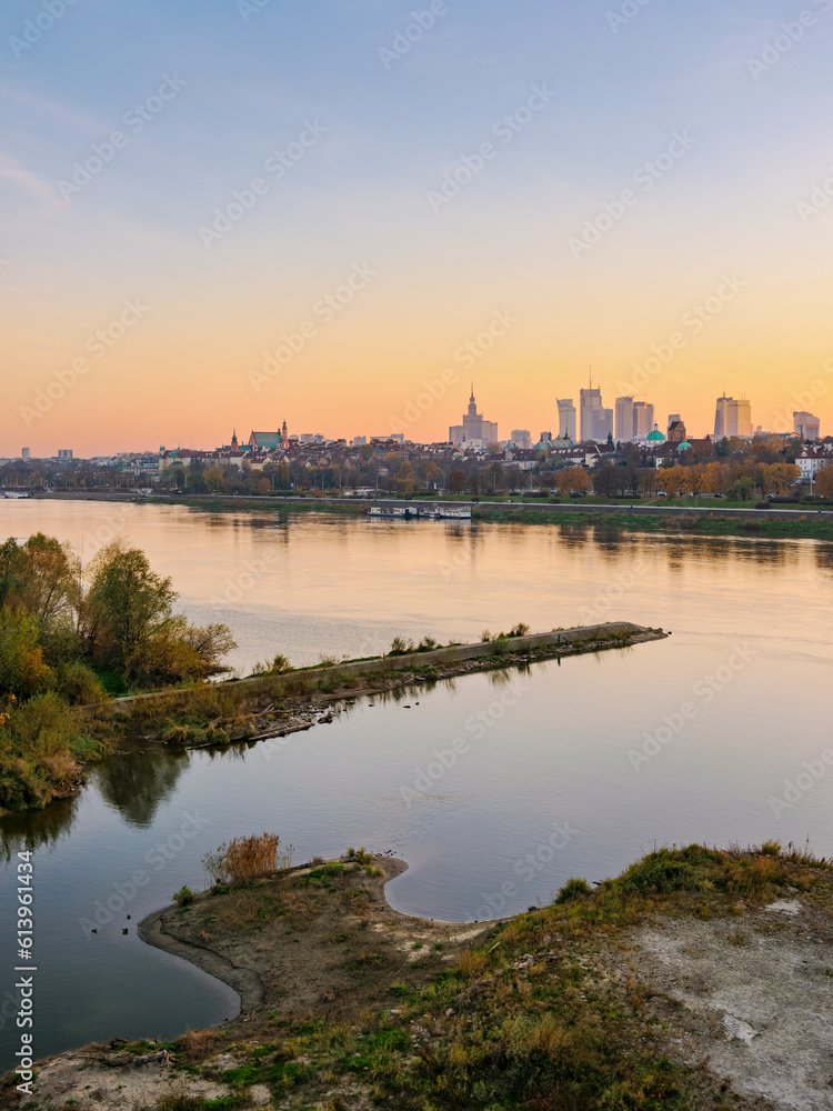 River Vistula at sunset, Warsaw, Masovian Voivodeship, Poland
