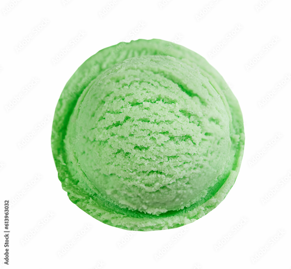 One scoop of pistachio ice cream isolated on white background One scoop of pistachio ice cream isolated on white background