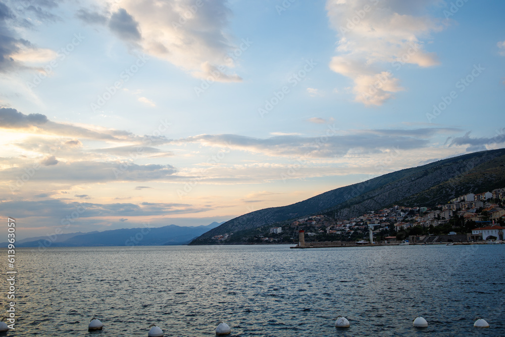 Fototapeta premium A beautiful view of the sea coast, the mountains are an ideal place for summer vacation. Adriatic Sea.